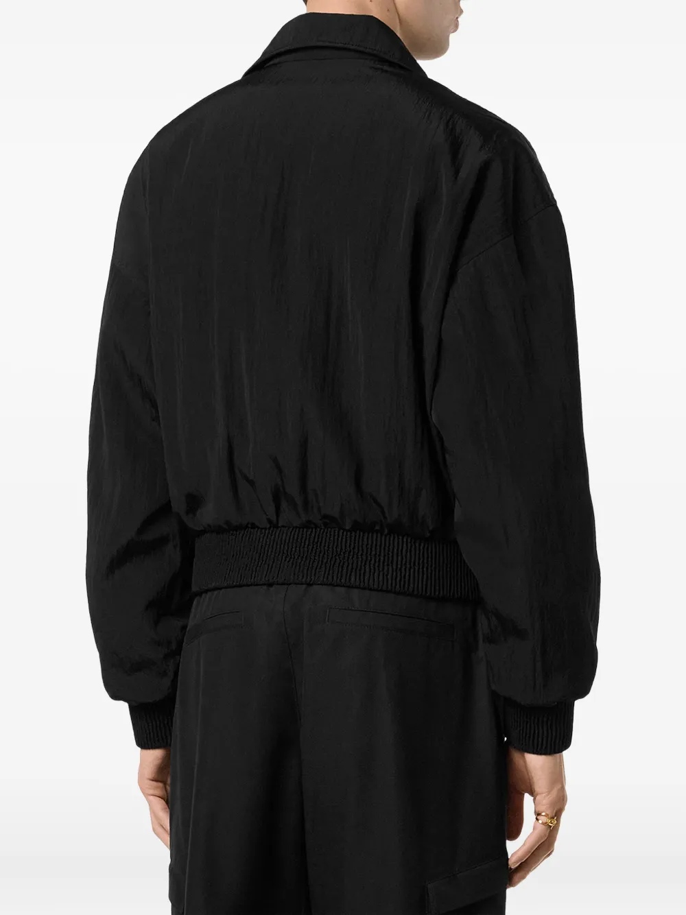 Versace Bomberjack met geborduurd logo en geribbelde manchetten Zwart