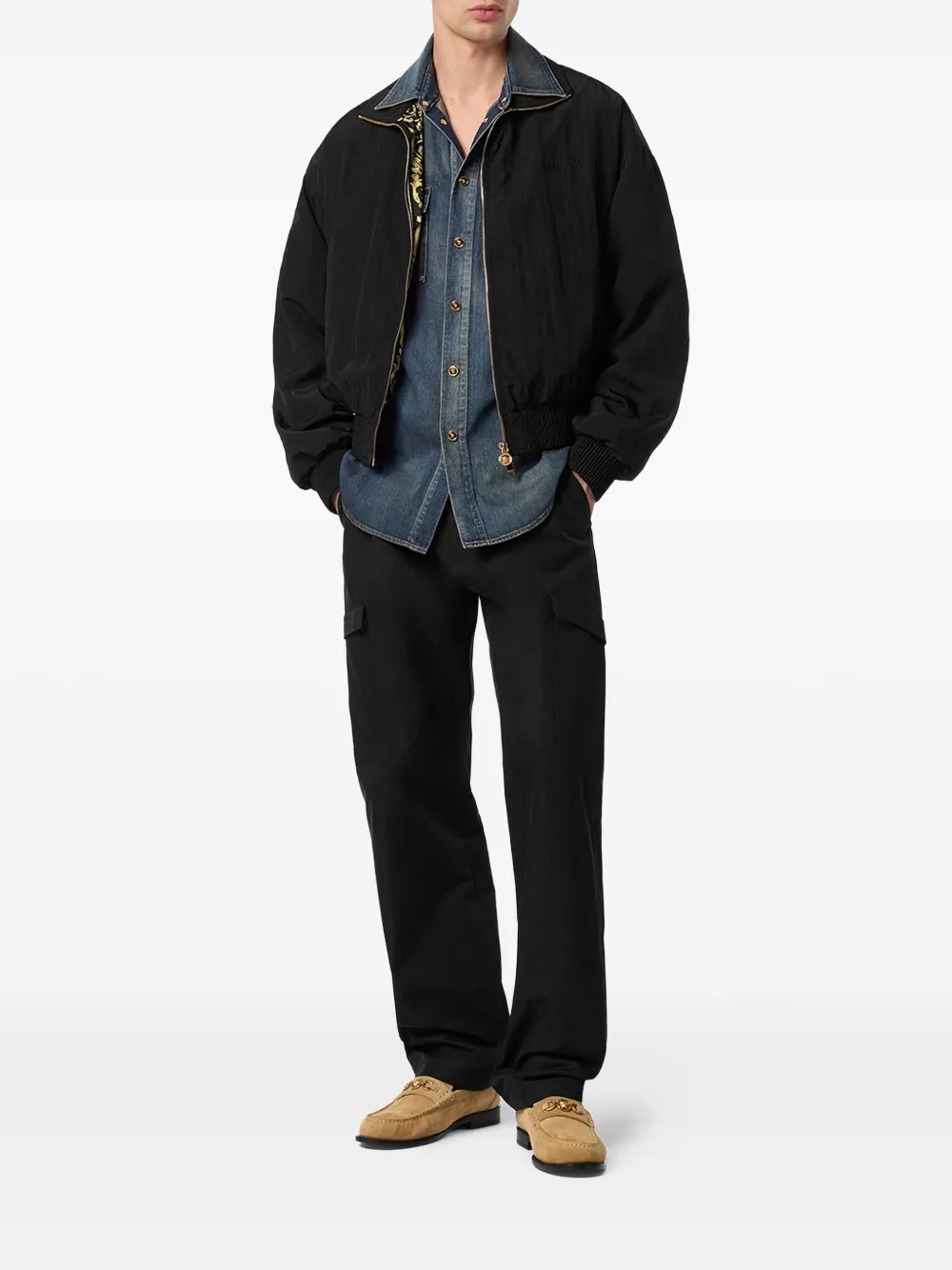 Versace logo-embroidered ribbed-cuff bomber jacket | Bomber Jackets | Image 2