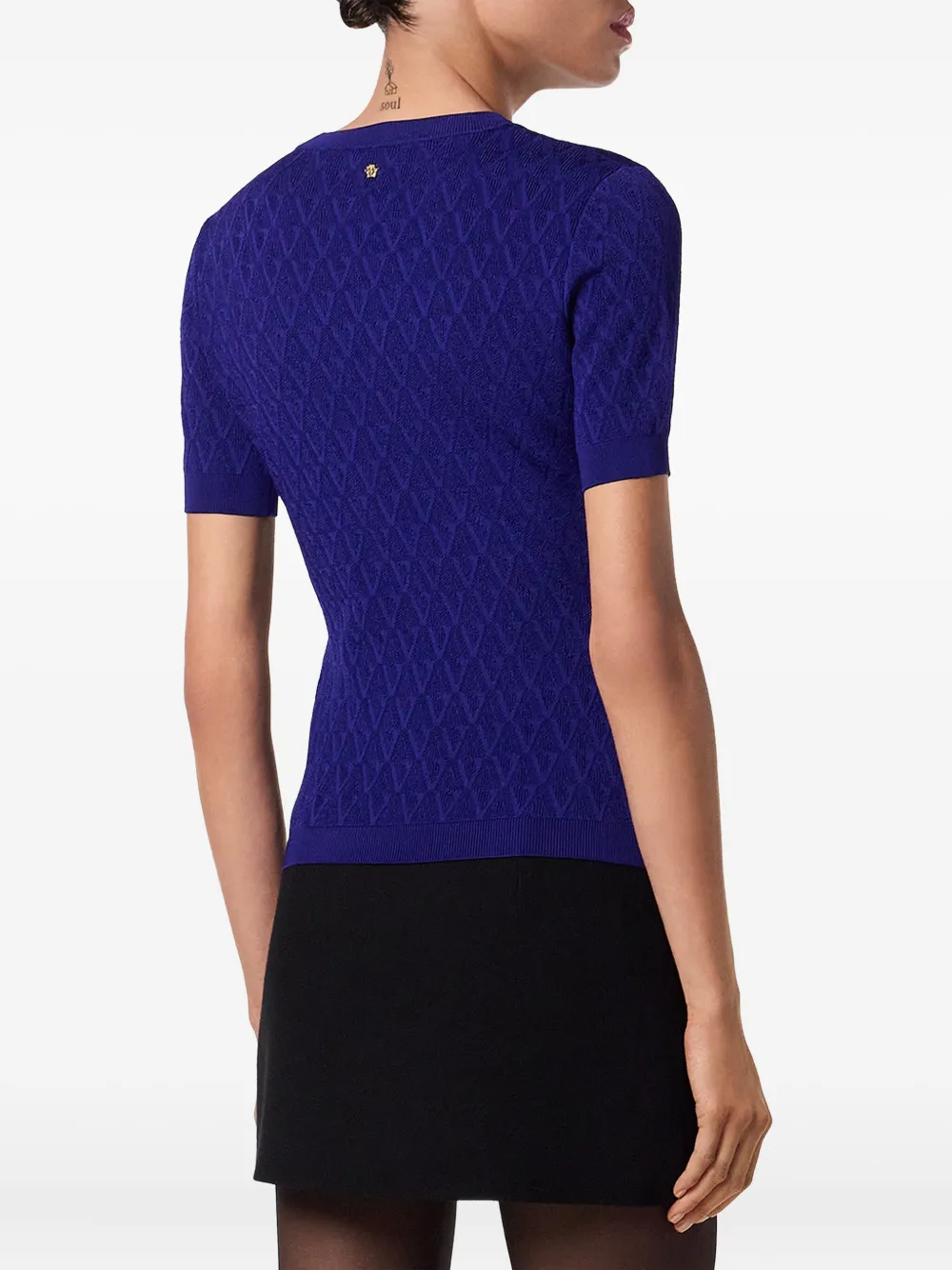 Versace Gebreide top met textuur en korte mouwen Blauw