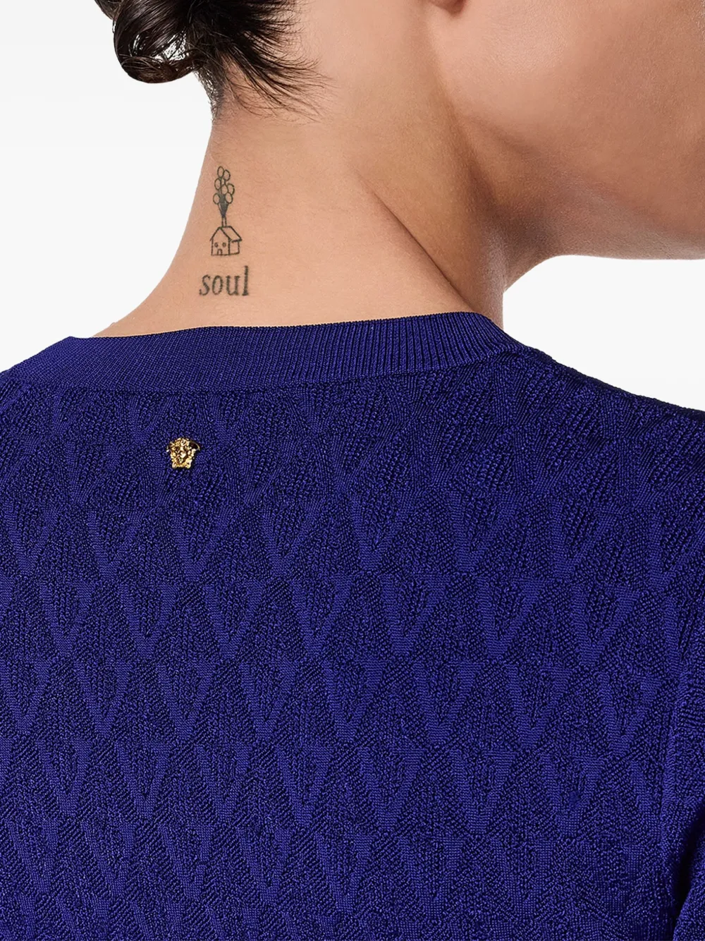 Versace Gebreide top met textuur en korte mouwen Blauw