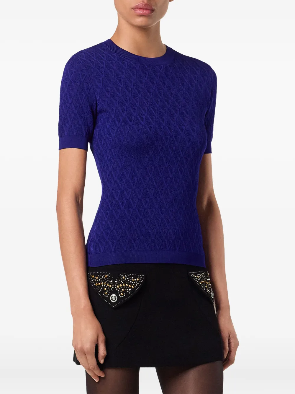 Versace Gebreide top met textuur en korte mouwen Blauw