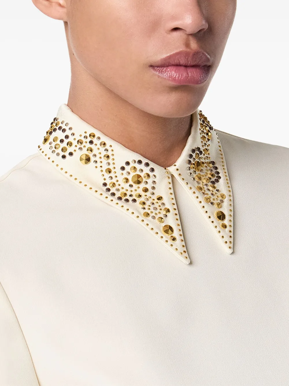 Versace Top met verfraaide kraag en korte mouwen Beige