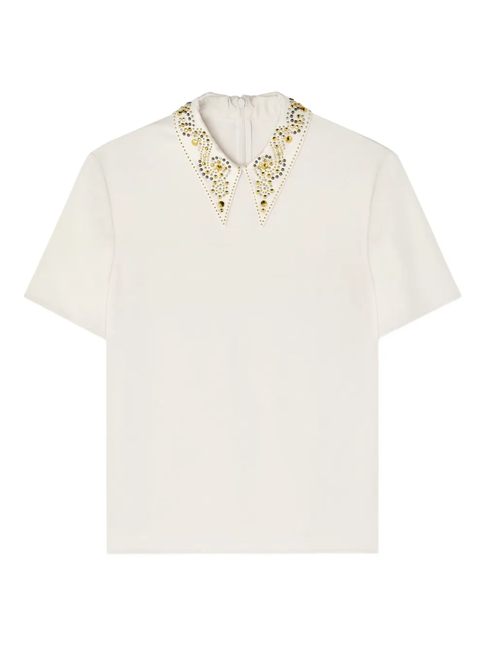 Versace embellished-collar short-sleeve top Beige
