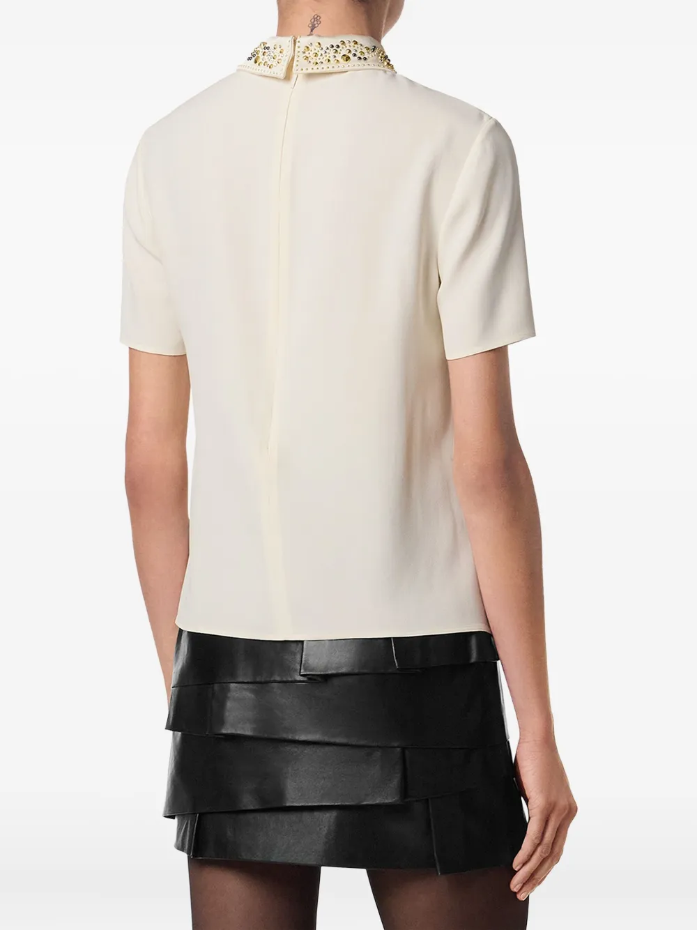 Versace Top met verfraaide kraag en korte mouwen Beige