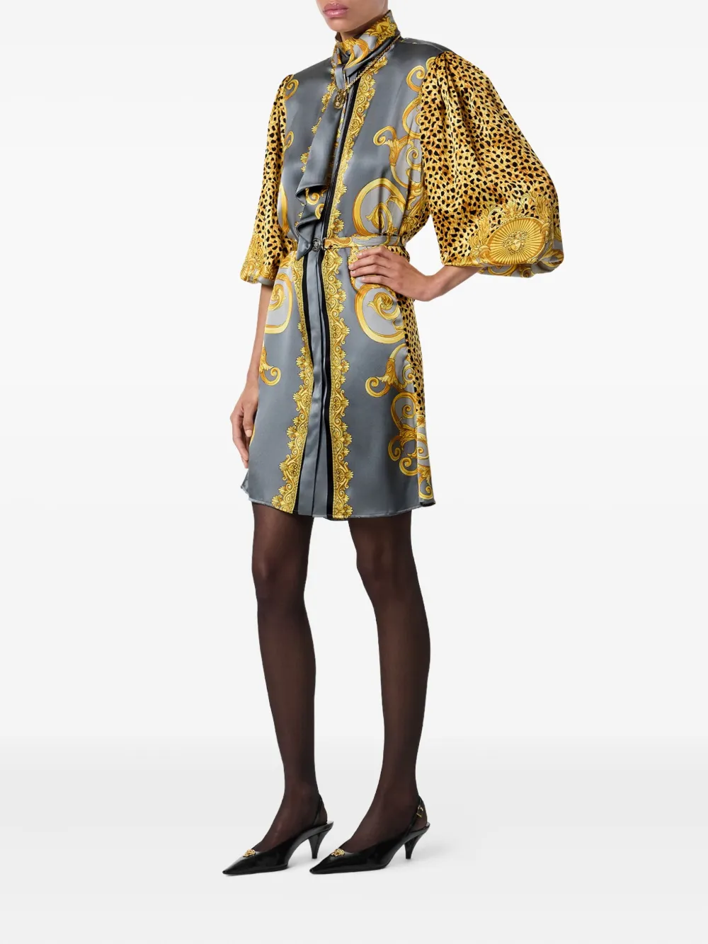 Versace Zijden jurk met dierenprint - Grijs