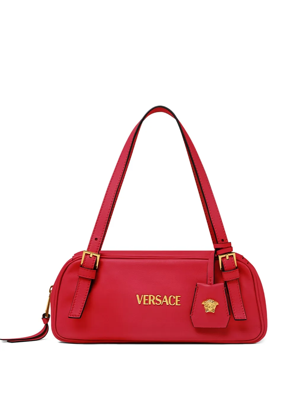 Versace Tag Bowling Buckle-detail Shoulder Bag In Red