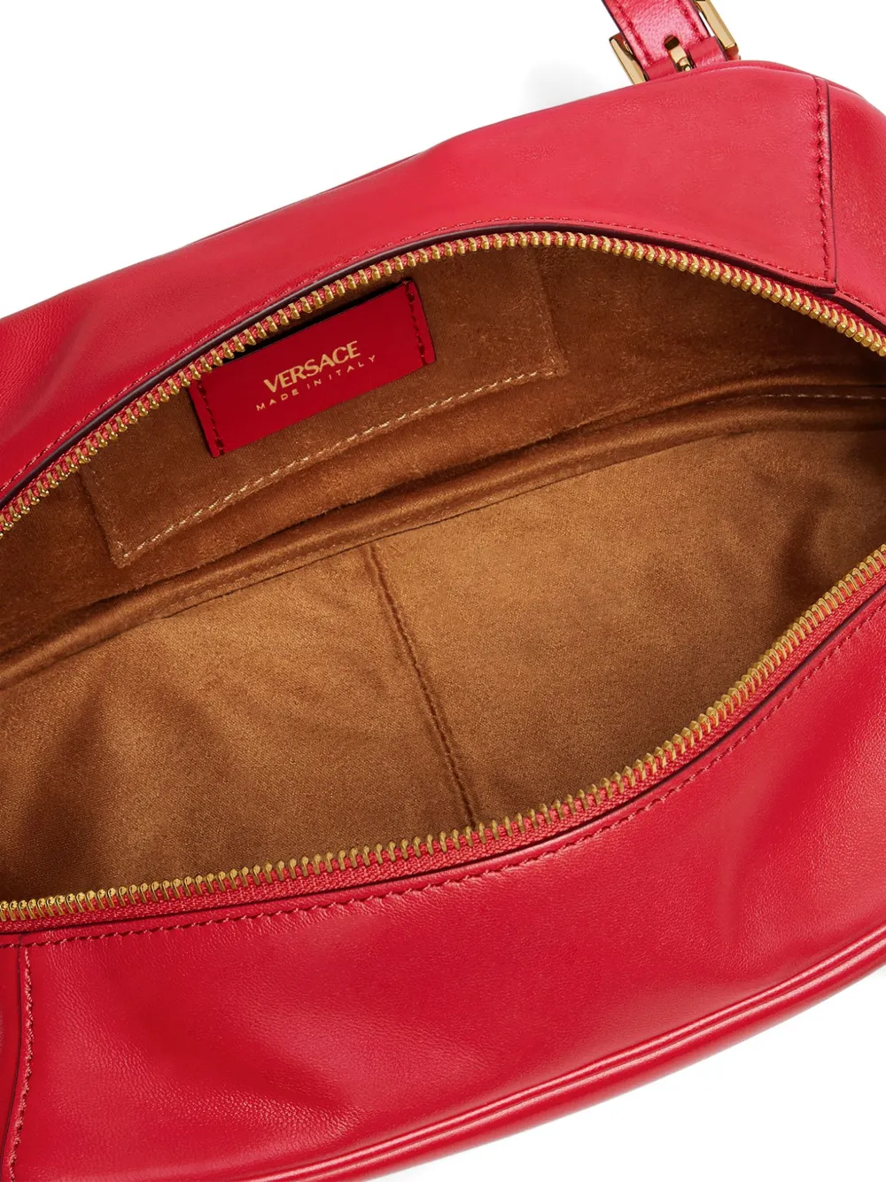 Versace Tag Bowling Buckle-detail Shoulder Bag In Red