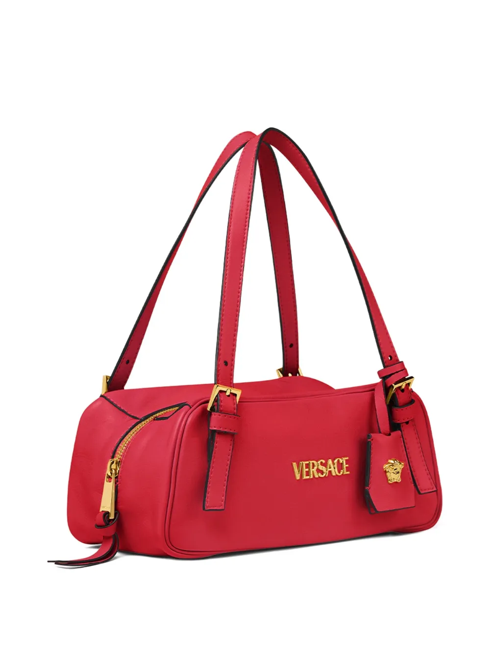 Versace Tag Bowling Buckle-detail Shoulder Bag In Red
