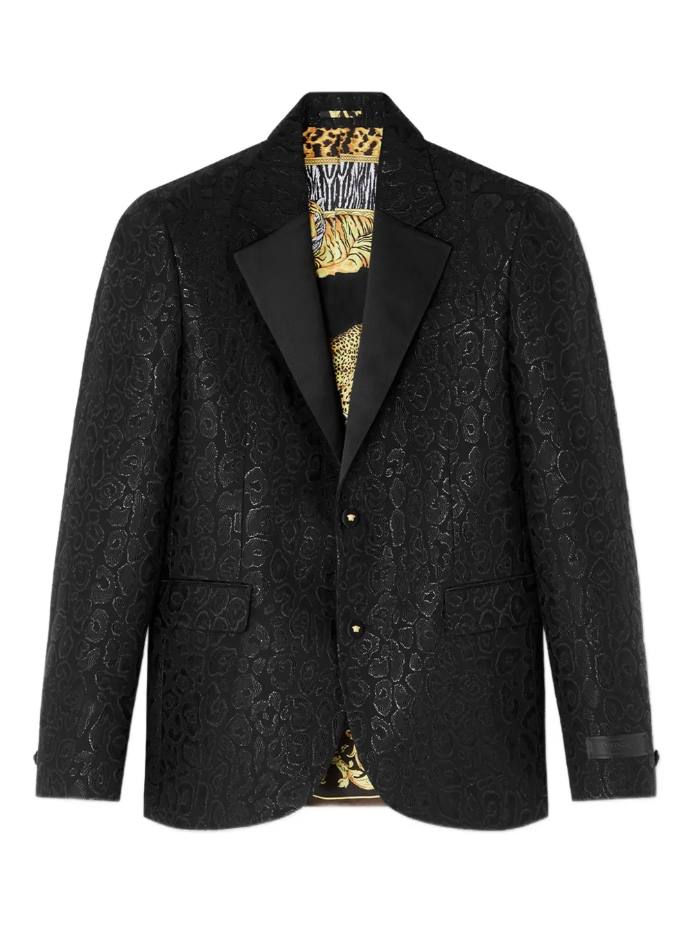 Versace leopard-print satin-lapel blazer | Black | Image 1