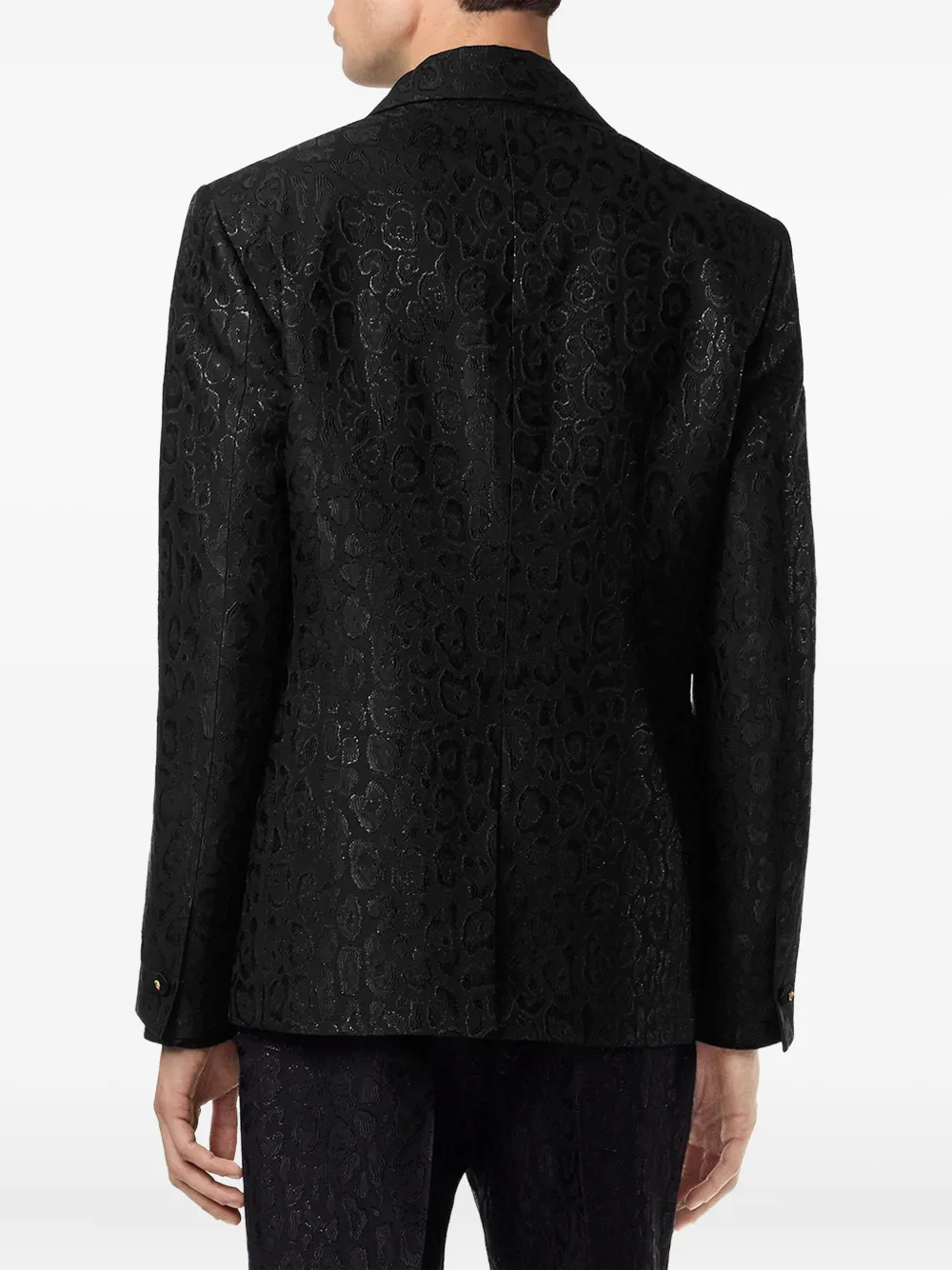 Versace Leopard-print Satin-lapel Blazer In Black