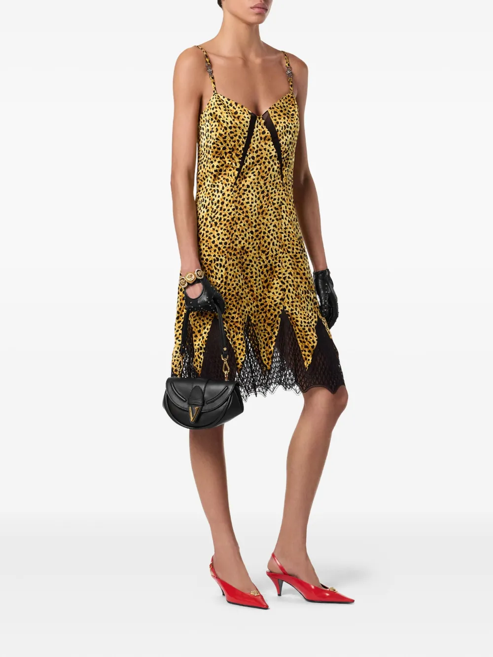 Versace Zijden onderjurk met luipaardprint - Geel