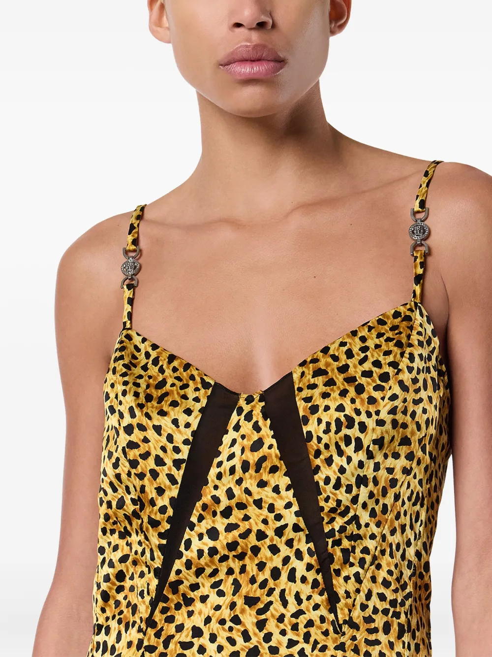 Versace Mini Robe Nuisette En Soie Cheetah Allover In Multi