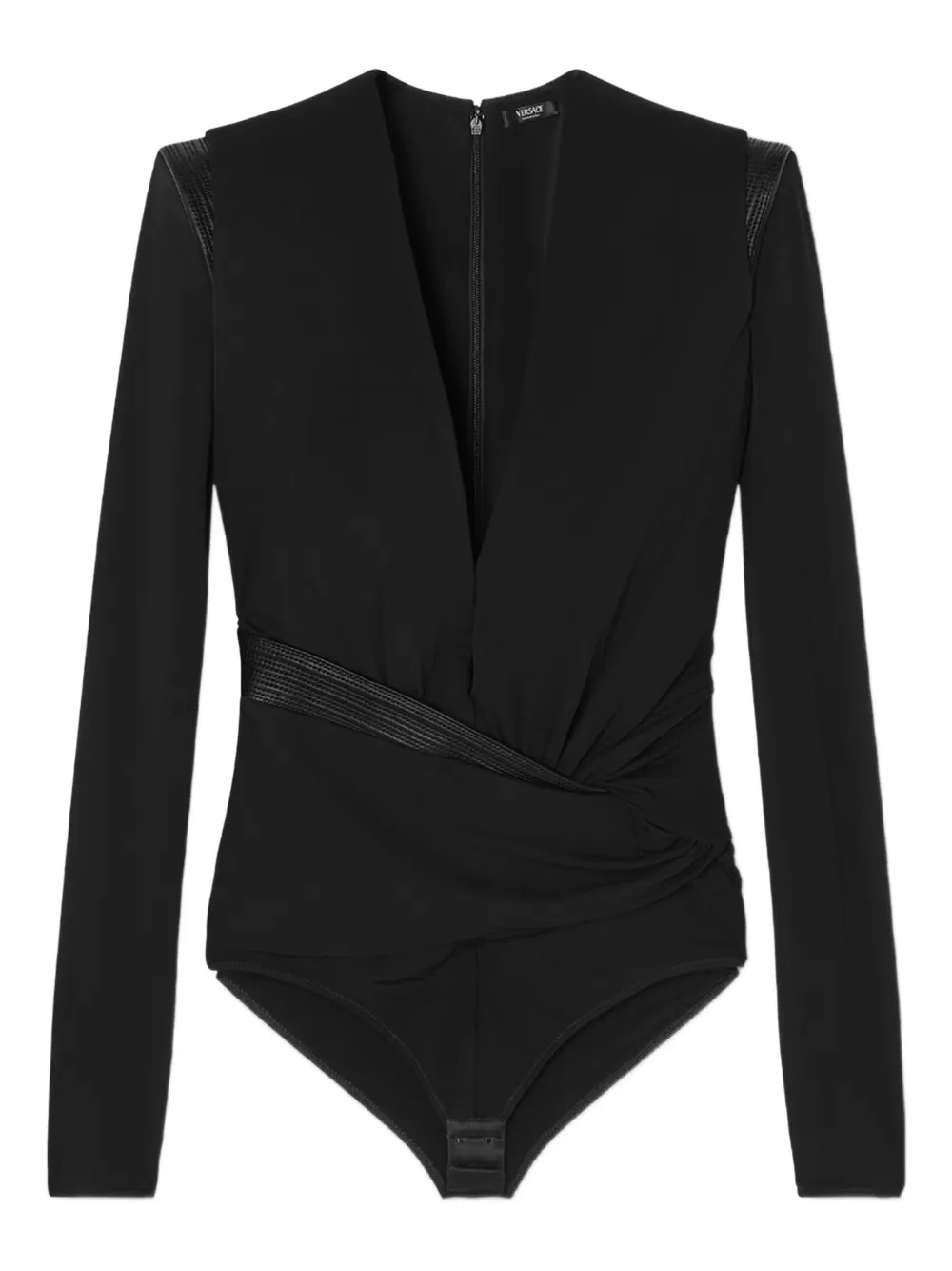 Versace leather-trimmed wrap blouse | Black | Image 1