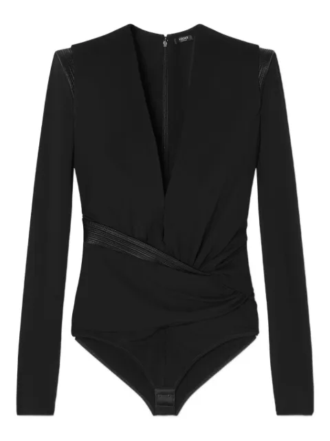 Versace leather-trimmed wrap blouse