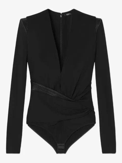 Versace leather-trimmed wrap blouse