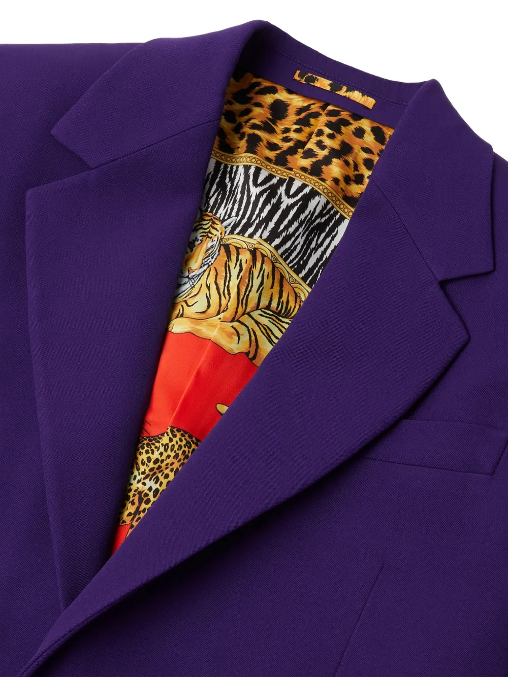 Versace Gold-button Animal-print Lining Jacket In Purple