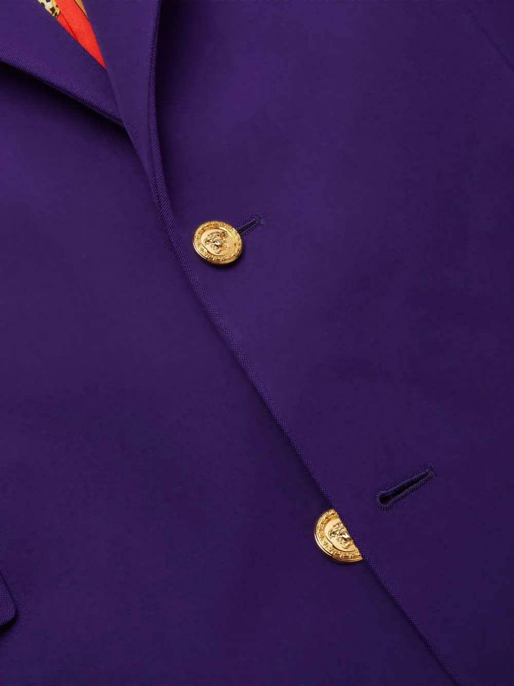 Versace Gold-button Animal-print Lining Jacket In Purple