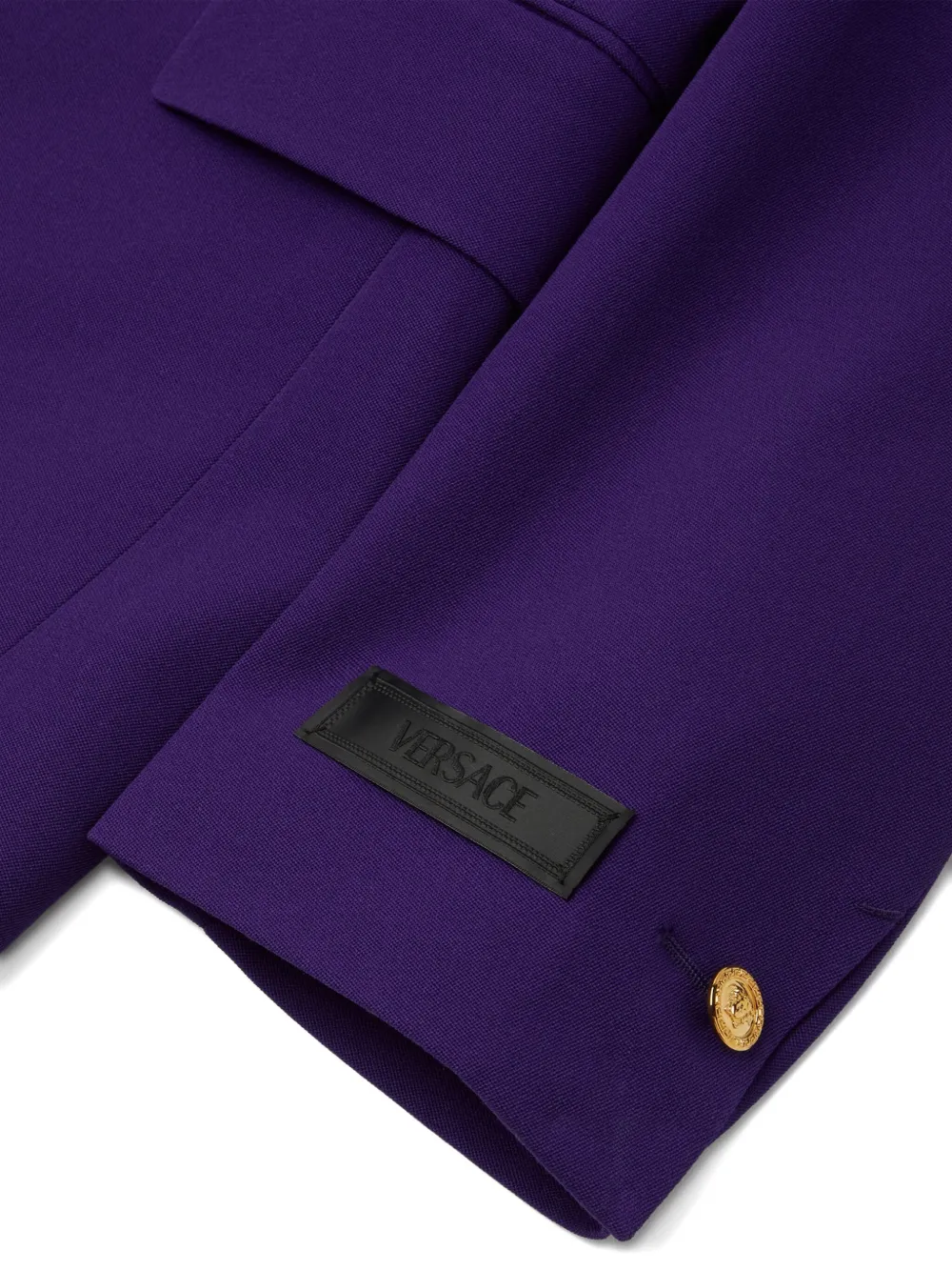 Versace Gold-button Animal-print Lining Jacket In Purple