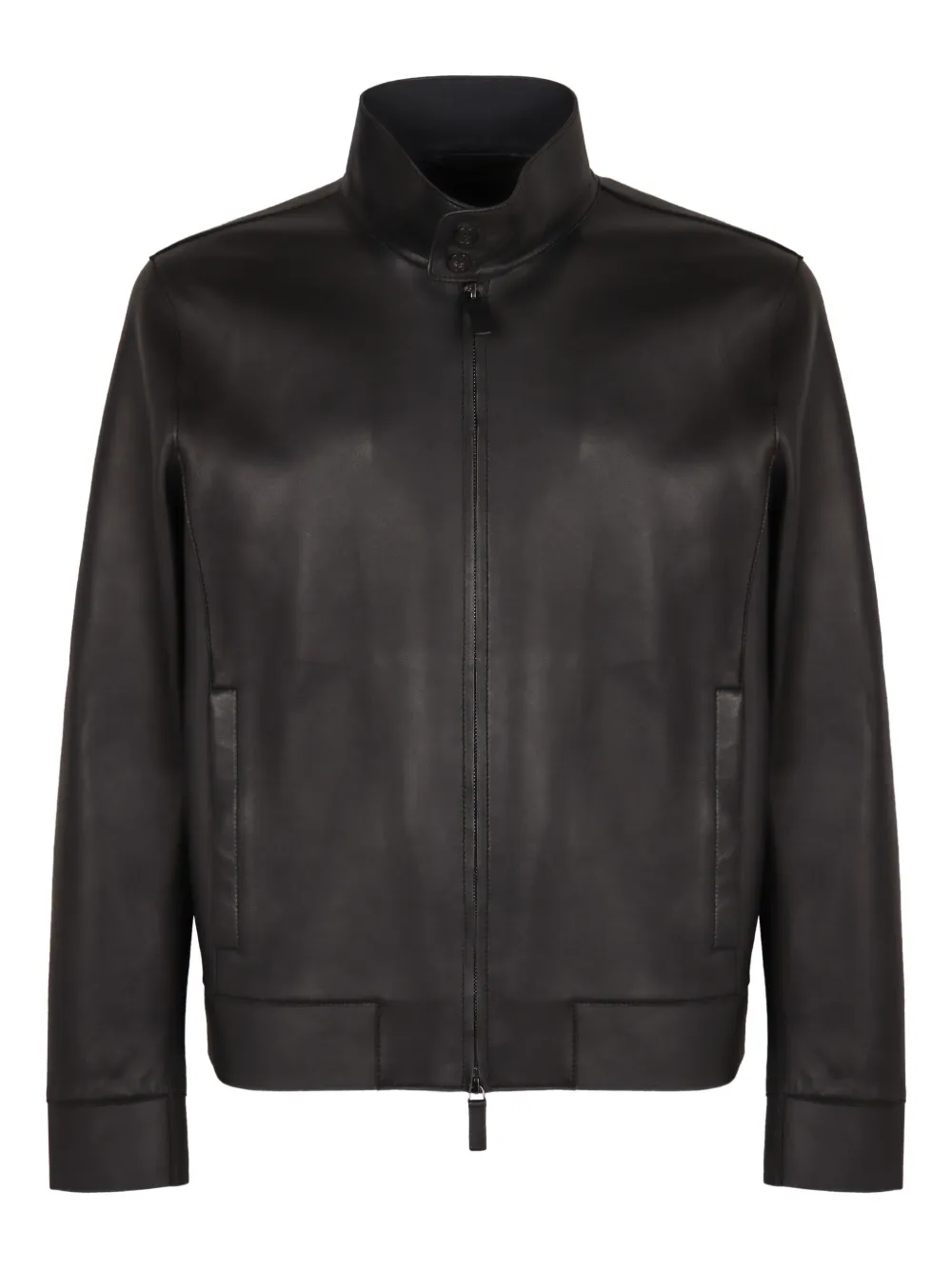 Emporio Armani ジップアップ レザージャケット - ブラック Emporio Armani ジップアップ レザージャケット - ブラック