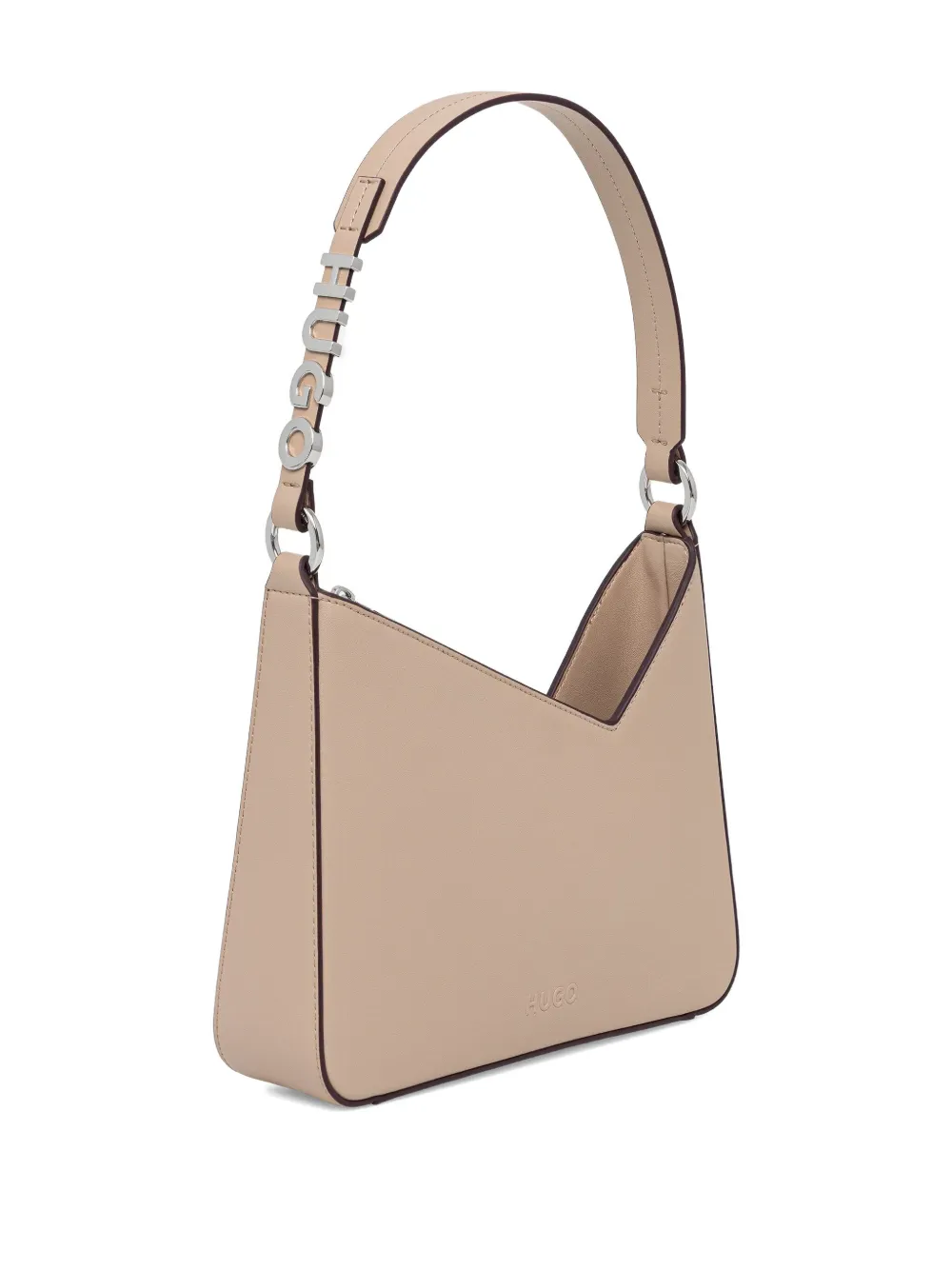 HUGO logo-plaque chain-embellished shoulder bag - Beige