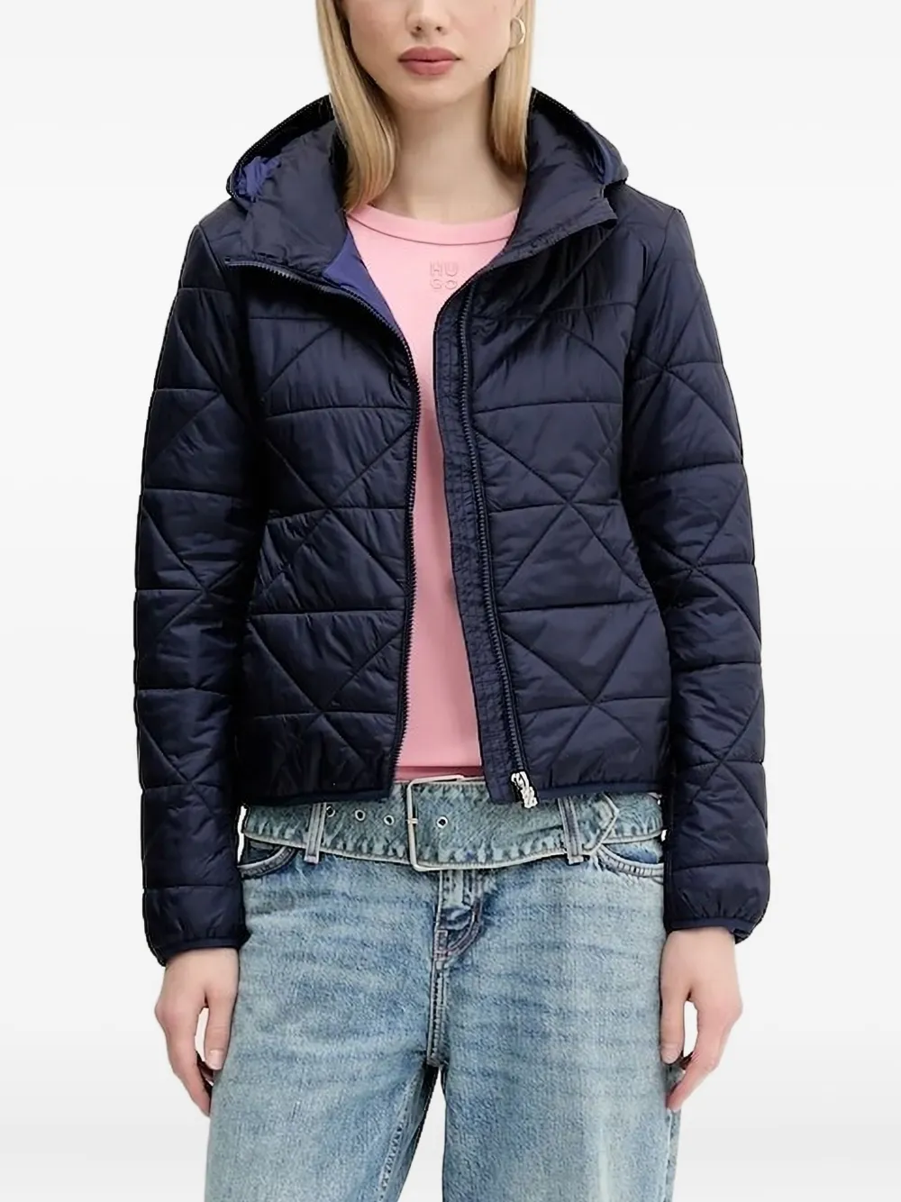 HUGO quilted hooded jacket Blauw