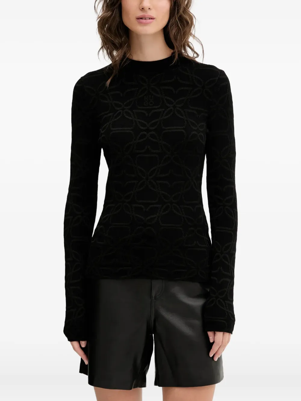 embossed-pattern long-sleeve sweater
