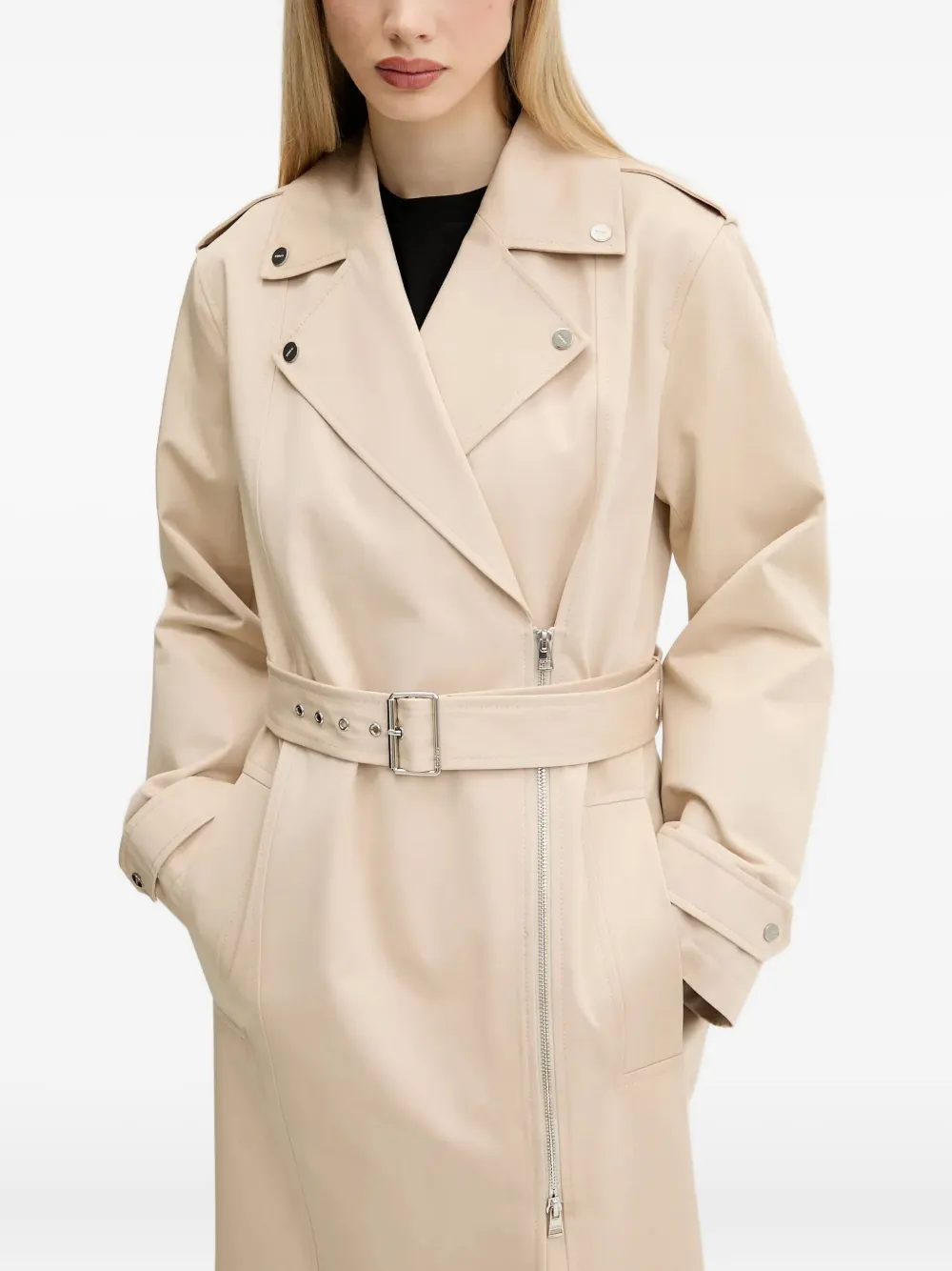 HUGO belted zip-front coat Beige
