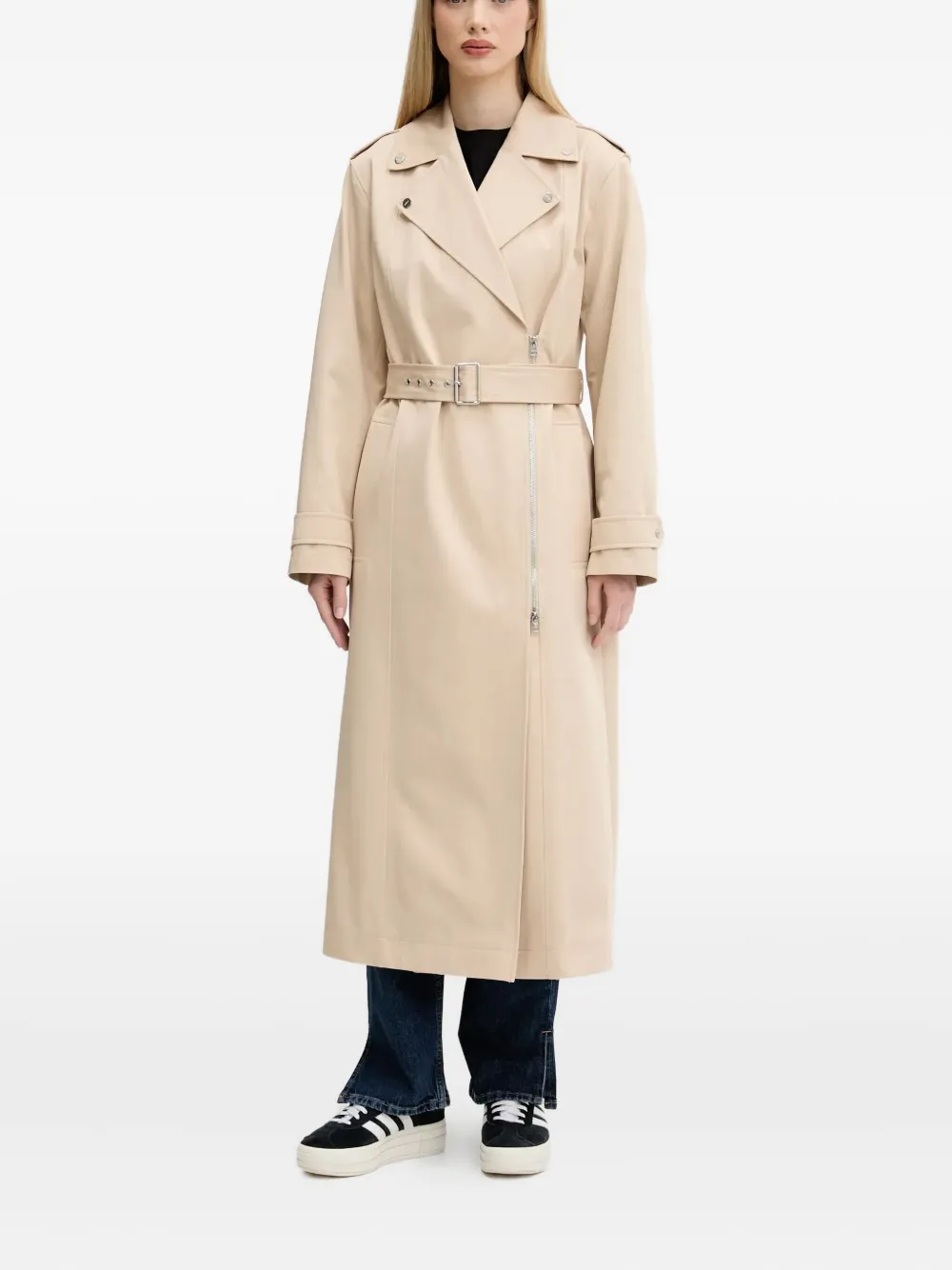 HUGO Jas met ceintuur en rits Beige