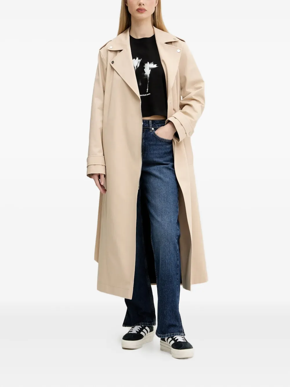 HUGO Jas met ceintuur en rits Beige