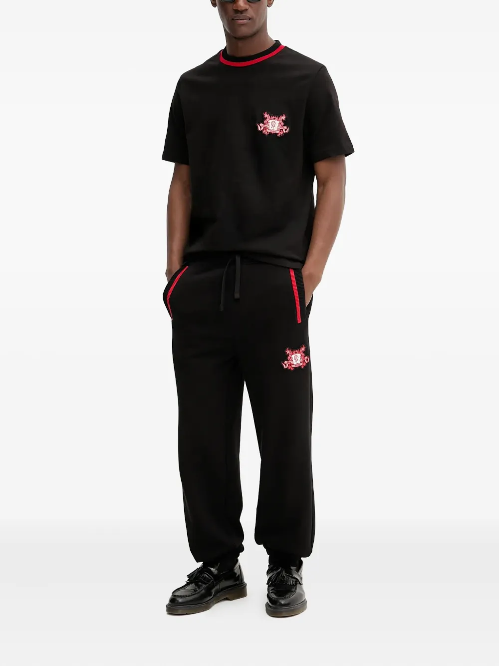 HUGO embroidered-panel drawstring track pants - Zwart