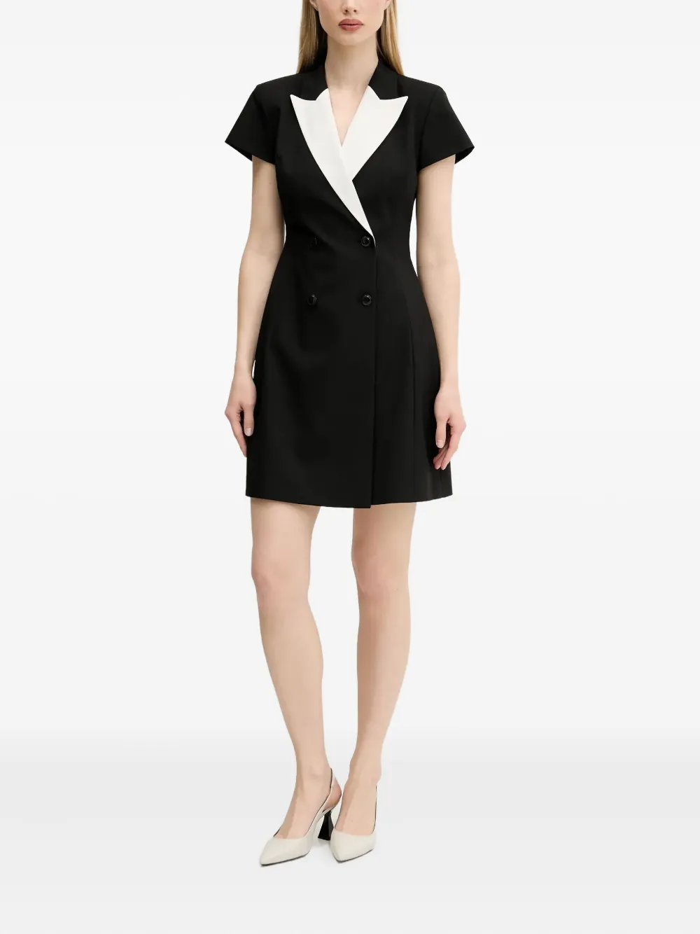 HUGO double-breasted short-sleeve mini dress - Zwart