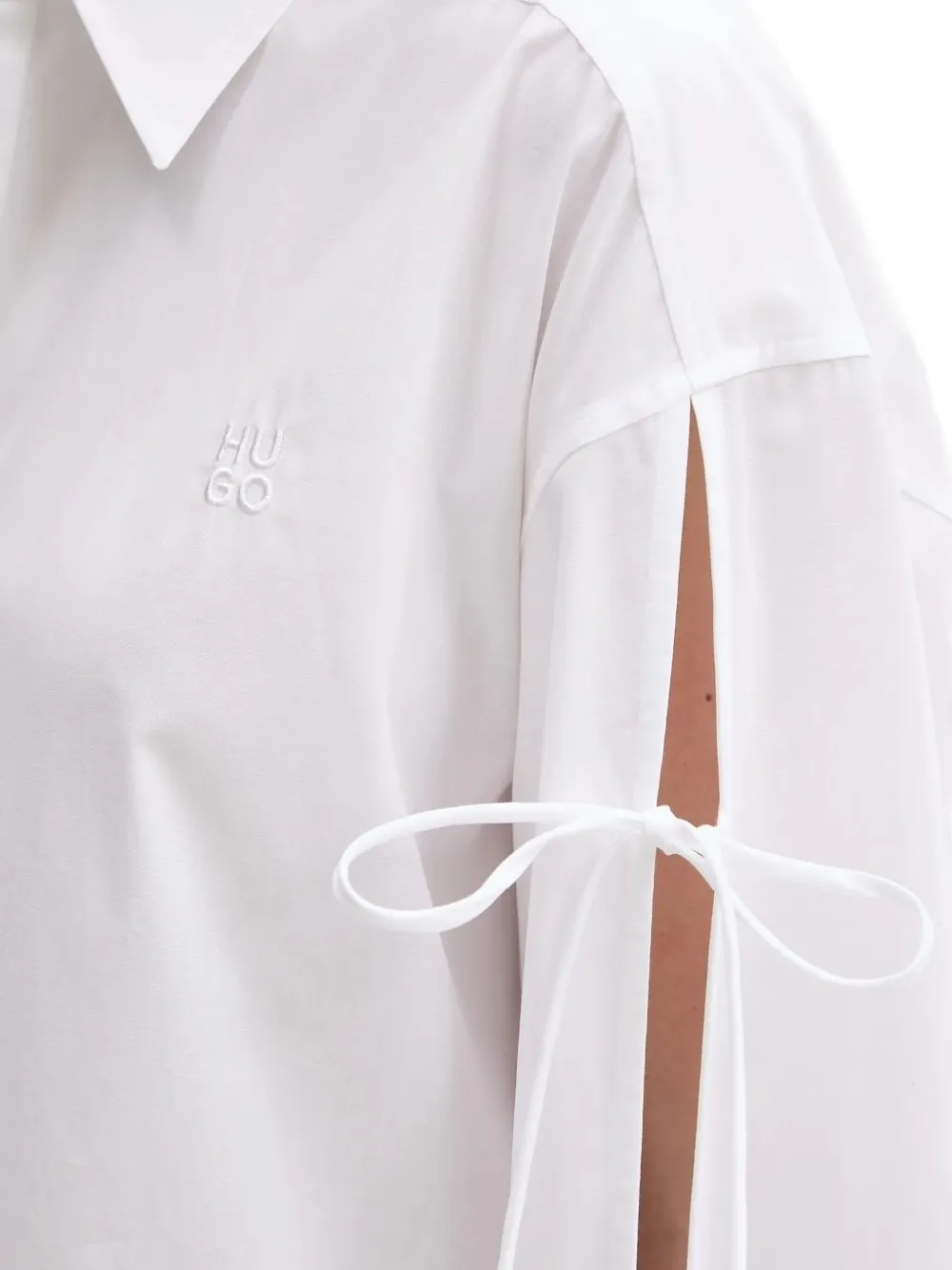 Hugo Boss Slit-sleeve Tie-detail Shirt In White