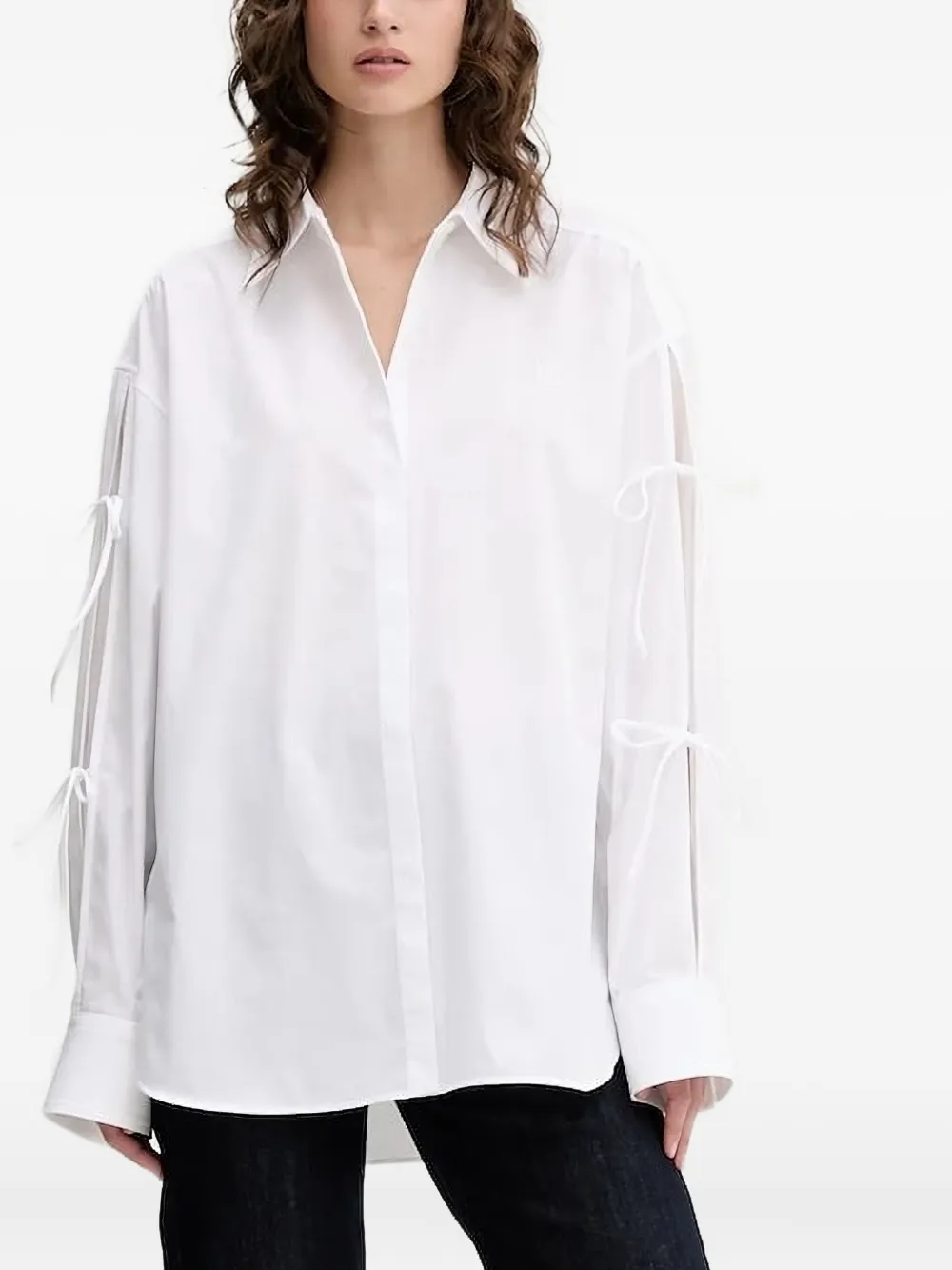 HUGO slit-sleeve tie-detail shirt | White | Image 1