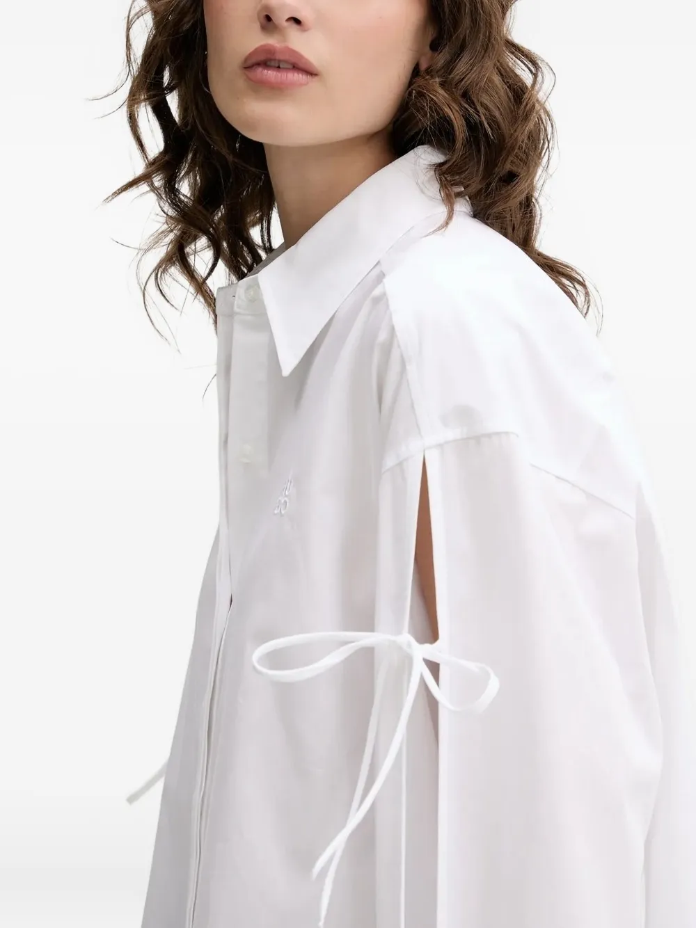 Hugo Boss Slit-sleeve Tie-detail Shirt In White