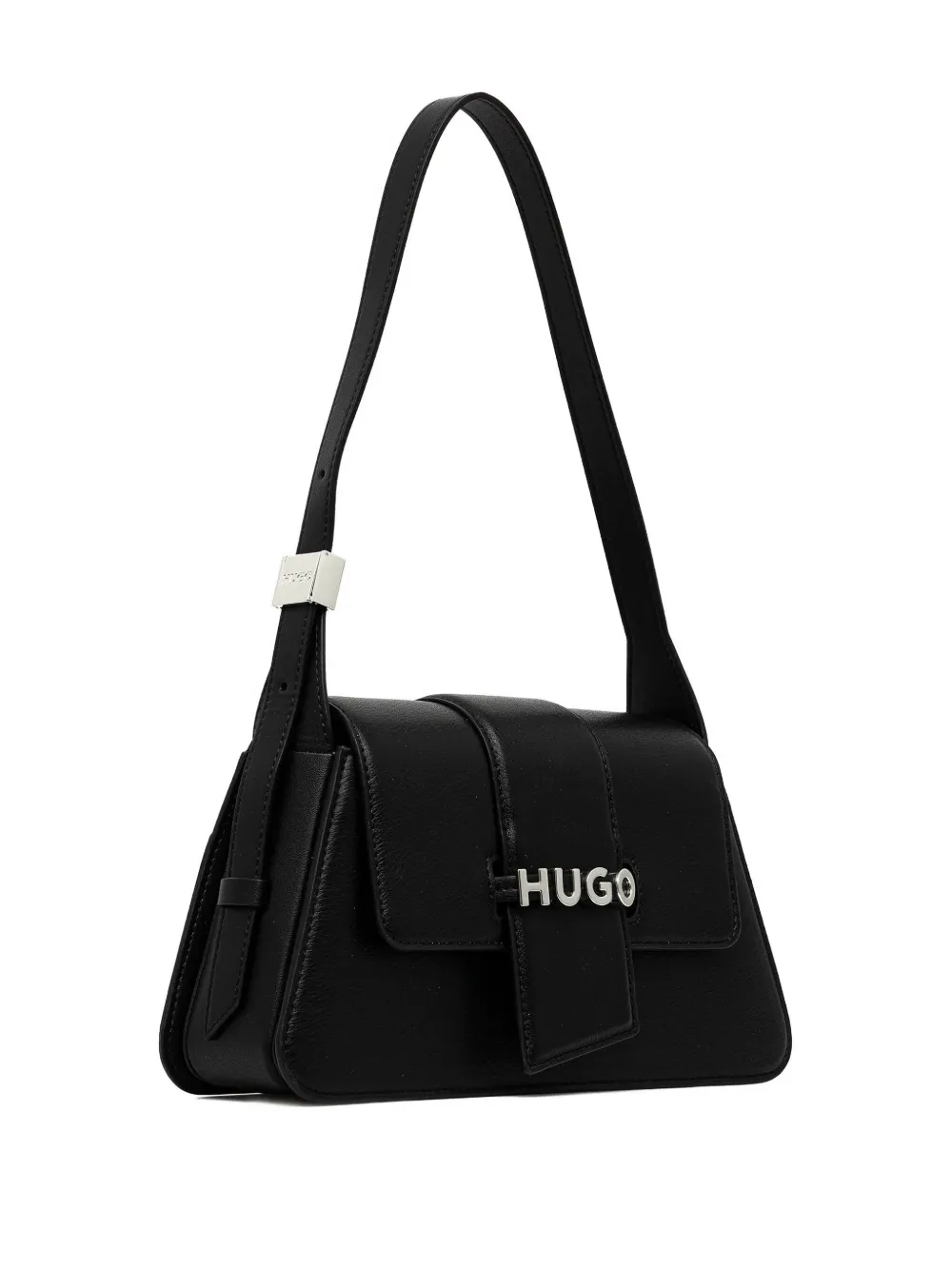 HUGO flap-detail logo shouder bag - Zwart