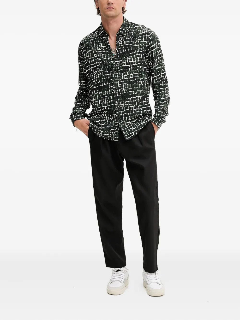 HUGO mosaic-print shirt - Groen