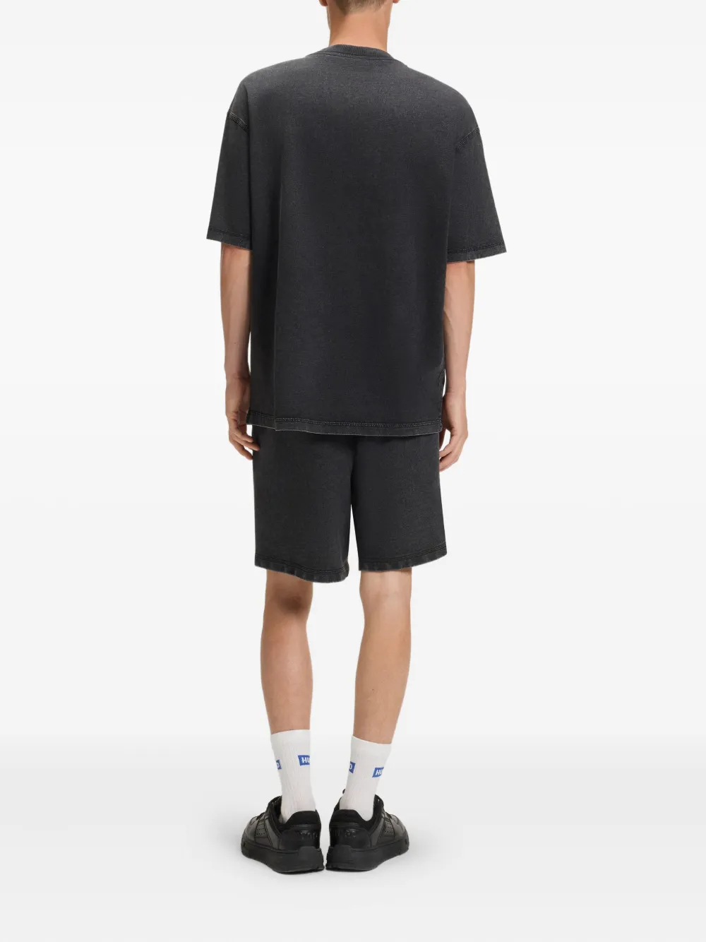 HUGO Shorts met trekkoordsluiting en acid-wassing Grijs