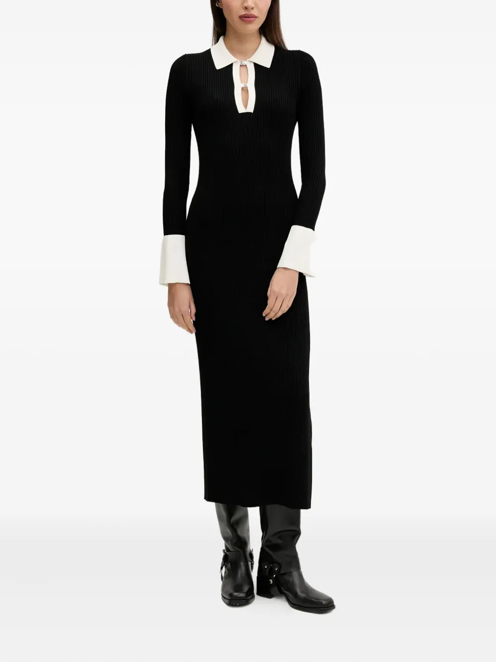 HUGO polo-neck ribbed-knit maxi dress - Zwart