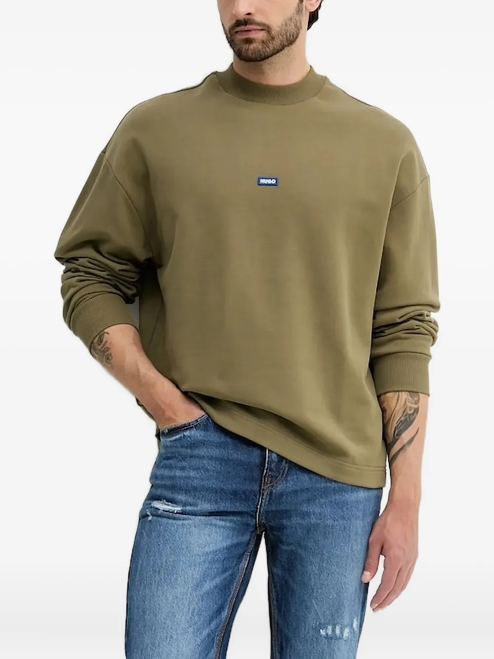 HUGO Sweater met logopatch Groen