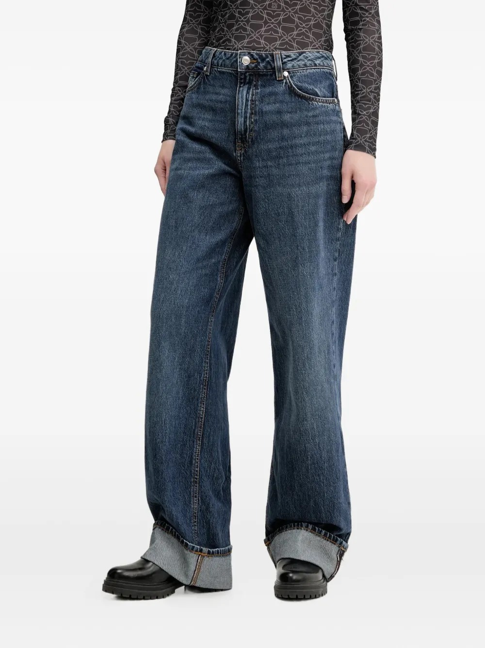 cuffed-hems cotton jeans