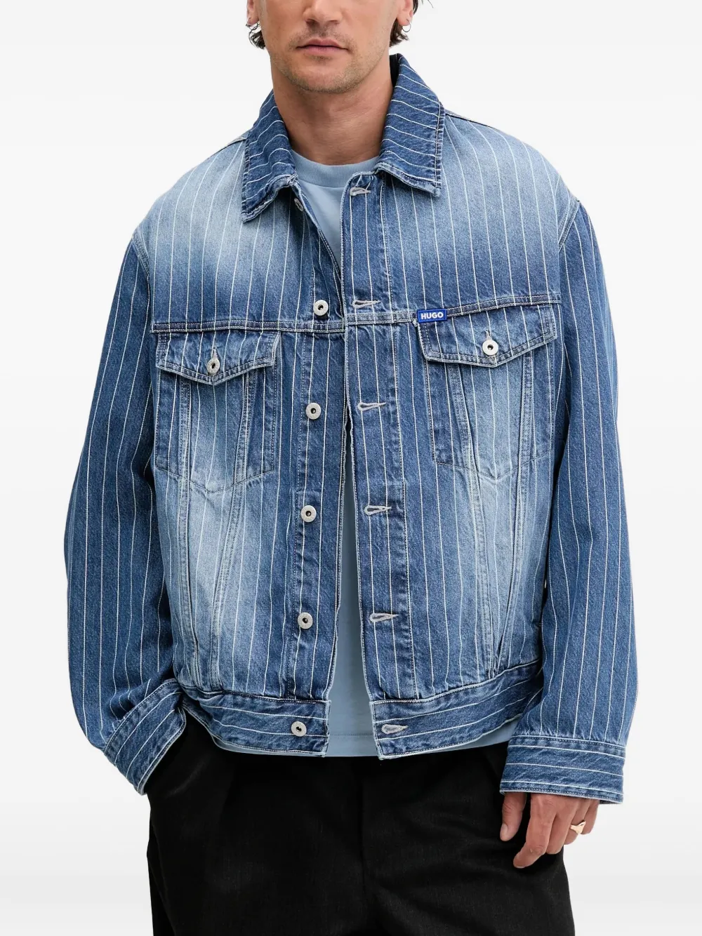 HUGO Denim jack met krijtstrepen Blauw