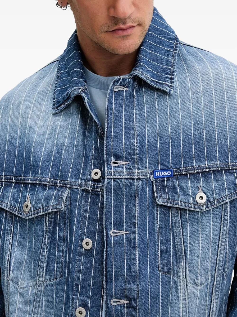HUGO Denim jack met krijtstrepen Blauw