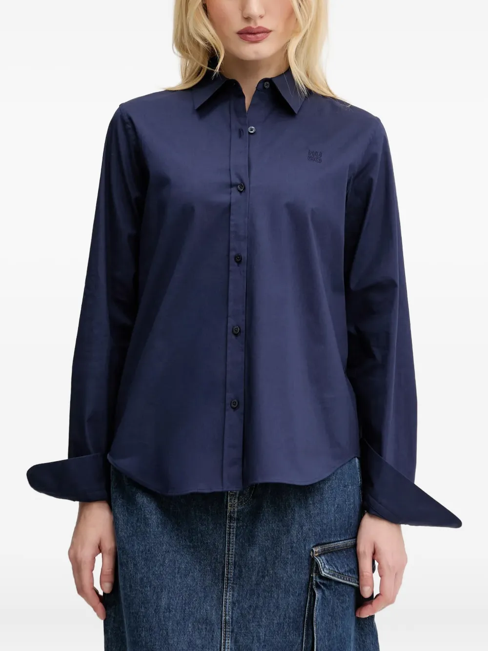 HUGO logo-embroidered poplin shirt | Blue | Image 1