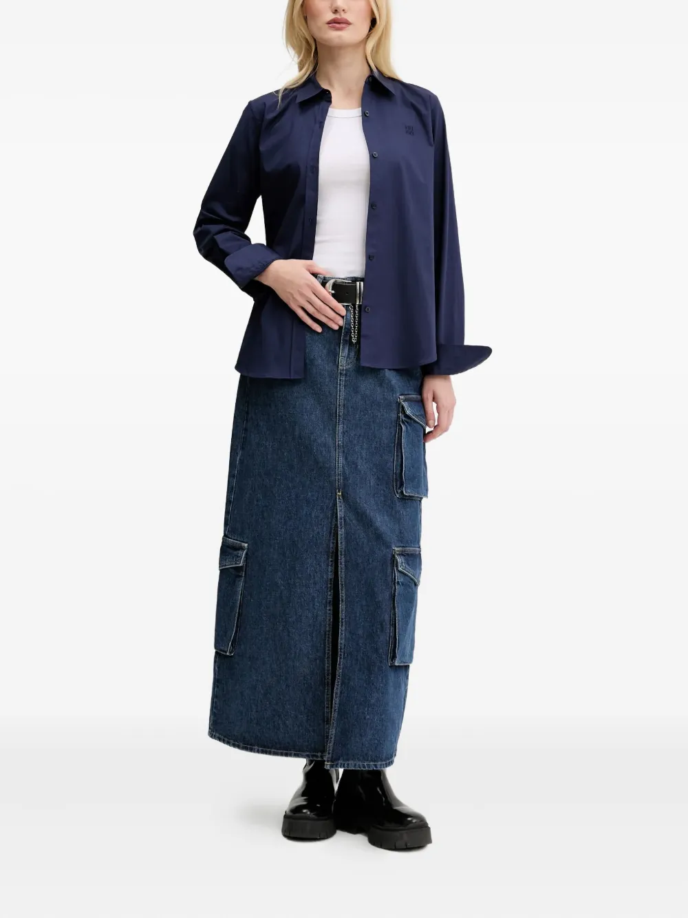 HUGO Blouse met geborduurd logo - Blauw