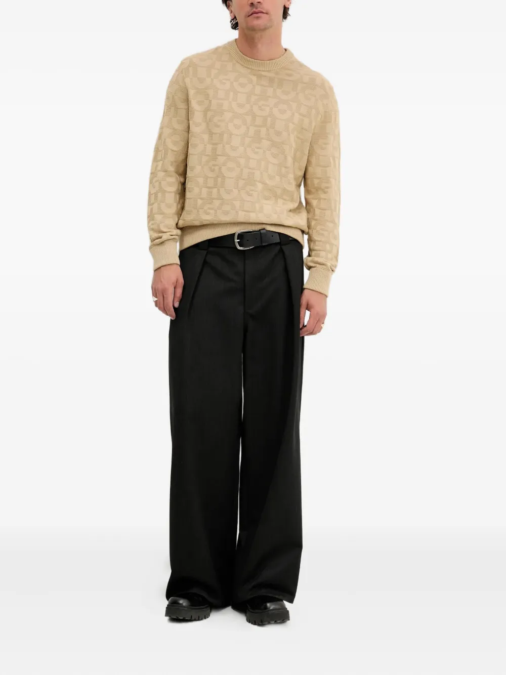 HUGO logo-pattern crew-neck sweater - Beige