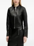 HUGO zip-front panelled leather jacket - Black