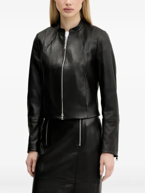 HUGO zip-front panelled leather jacket