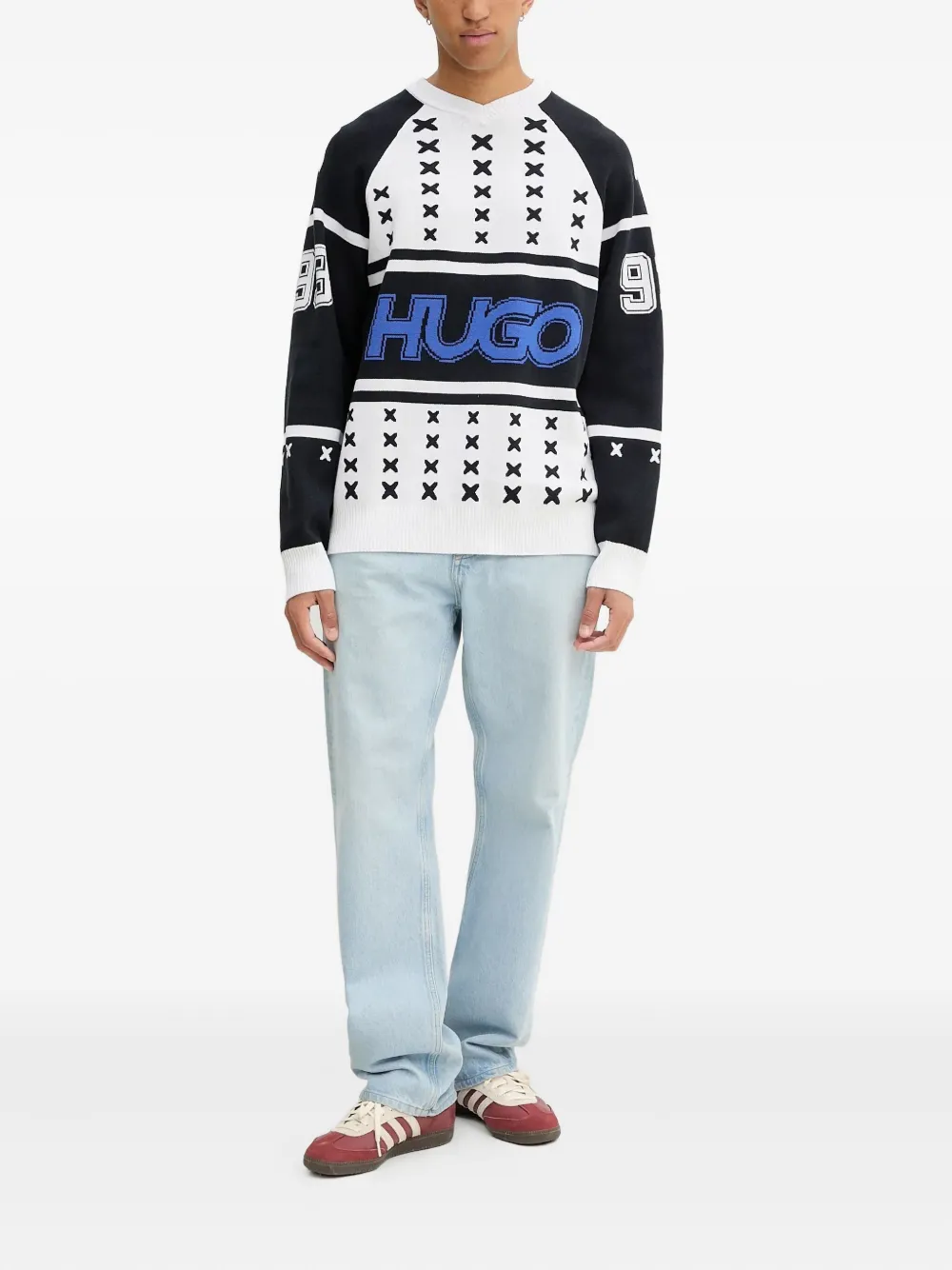 HUGO raglan-sleeve number sweater - Wit