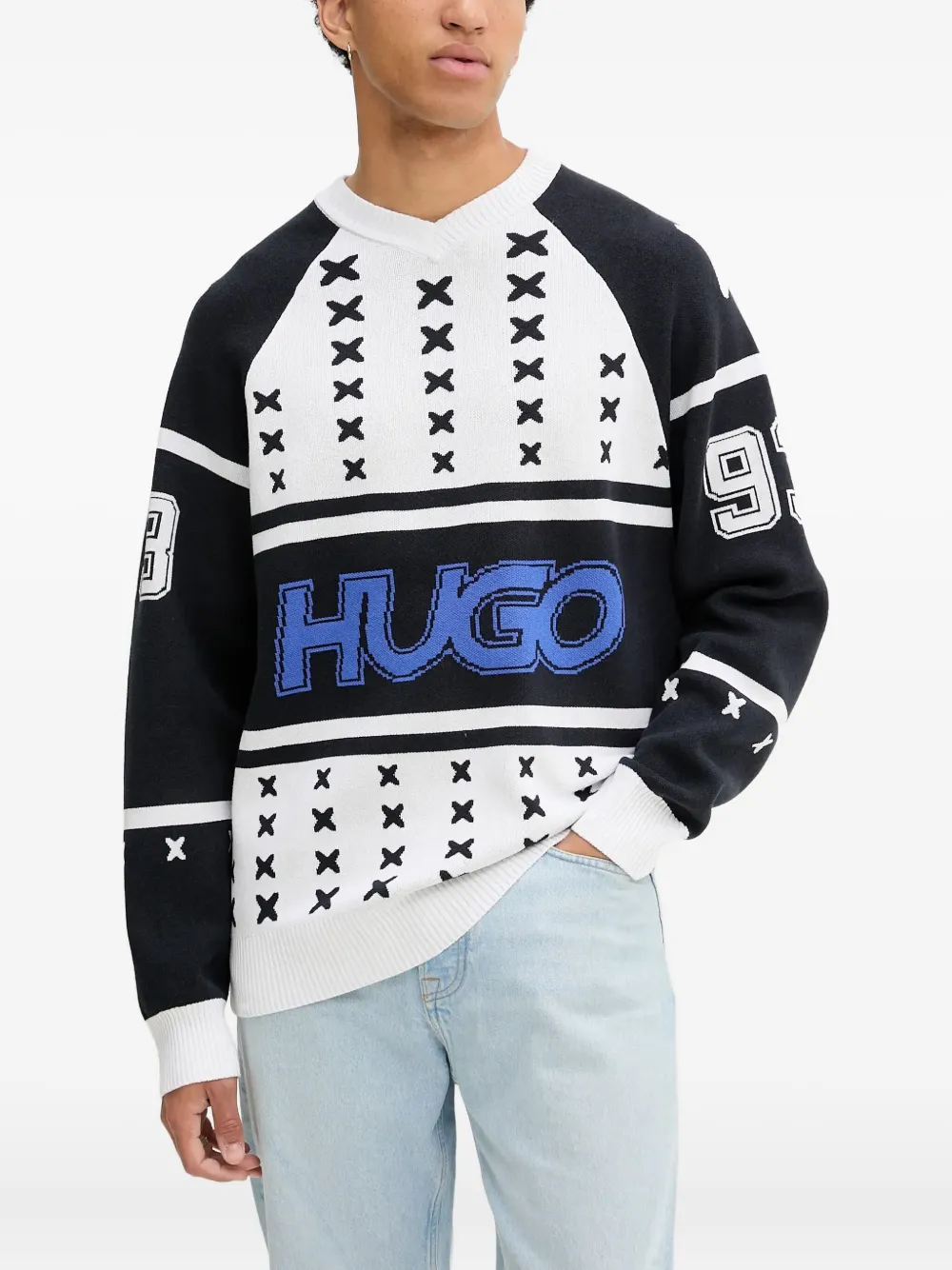 HUGO raglan-sleeve number sweater Wit