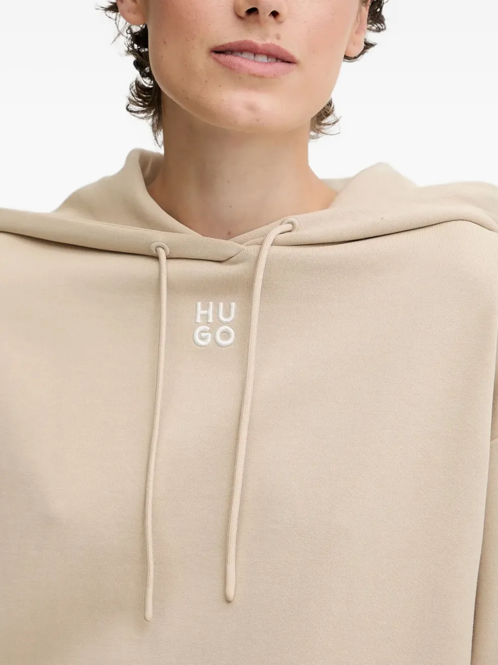 Hugo Boss Logo-embroidered Hoodie In Neutral
